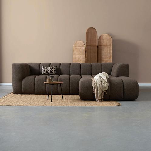*WOONWINKEL* Bank Met Strepen Stiksel Bruin Chaise Longue Re, Huis en Inrichting, Banken | Bankstellen, Nieuw, Verzenden