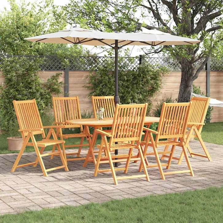 vidaXL Tuin Eetset 7 pcs Bruin Massief acaciahout, Tuin en Terras, Tuinsets en Loungesets, Nieuw, Verzenden