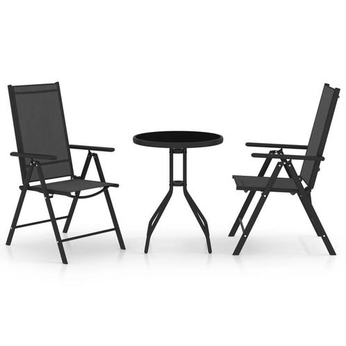 vidaXL 3-delige Bistroset aluminium en textileen zwart, Tuin en Terras, Tuinsets en Loungesets, Nieuw, Aluminium, Verzenden