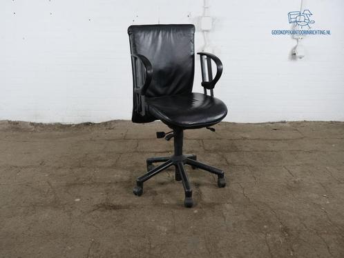 Comforto | Bureaustoel | Tweedehands | Zwart leder | BS266, Huis en Inrichting, Bureaus, Gebruikt, Verzenden