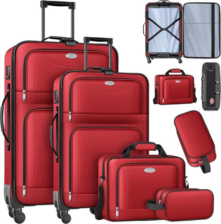 Kofferset - 4 delig - Trolley - Reiskofferset - Rood - KESSE, Hobby en Vrije tijd, Overige Hobby en Vrije tijd, Nieuw, Verzenden