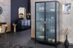 Moderne vitrine AMSTERDAM 160cm zwart goud geribbeld glazen, Huis en Inrichting, Kasten | Vitrinekasten, Ophalen of Verzenden