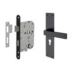 Deurbeslag set Nova zwart op schild met cilinder dag-en-n..., Ophalen of Verzenden, Nieuw, IJzer, Klink of Kruk