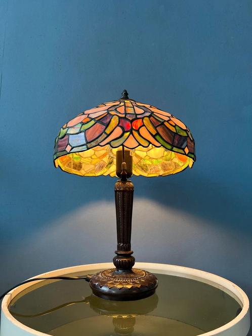 Small Stained Glass Tiffany Art Deco Table Lamp, Huis en Inrichting, Lampen | Tafellampen, Ophalen of Verzenden