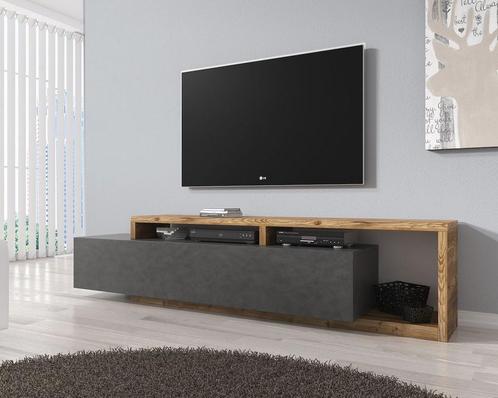 TV Meubel - Grijs met Eiken - 219x45x52cm - TV kast met lade, Huis en Inrichting, Kasten | Televisiemeubels, 25 tot 50 cm, Nieuw
