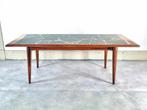 vintage salontafel hout leistenen blad 125x50cm 60s 70s, Huis en Inrichting, Ophalen, 100 tot 150 cm, 50 tot 100 cm, Overige houtsoorten
