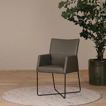 Set van 4 olijf kleur leren eetkamerstoelen Emma - met beschikbaar voor biedingen