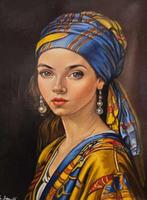 S. Sarnellli (1950) - La ragazza con gli orecchini di perle, Antiek en Kunst, Kunst | Schilderijen | Klassiek