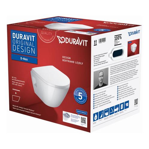 Toilet Duravit D-Neo Wand Compact Set Rimless Diepspoel 48, Doe-het-zelf en Verbouw, Sanitair, Ophalen of Verzenden