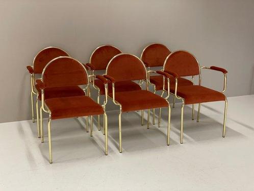 Eetkamerstoel - Metaal, Stof - Set van zes fauteuils uit de, Antiek en Kunst, Kunst | Designobjecten
