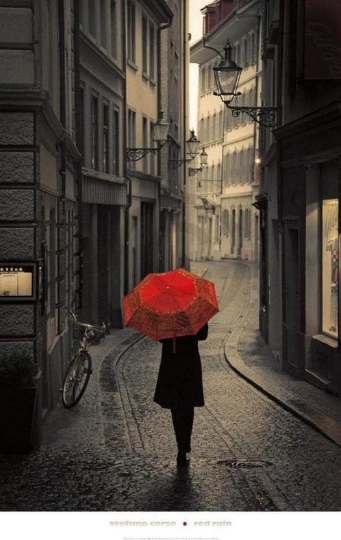 Kunstdruk Stefano Corso - Red Rain 61x96cm, Huis en Inrichting, Woonaccessoires | Schilderijen, Tekeningen en Foto's, Nieuw, Verzenden