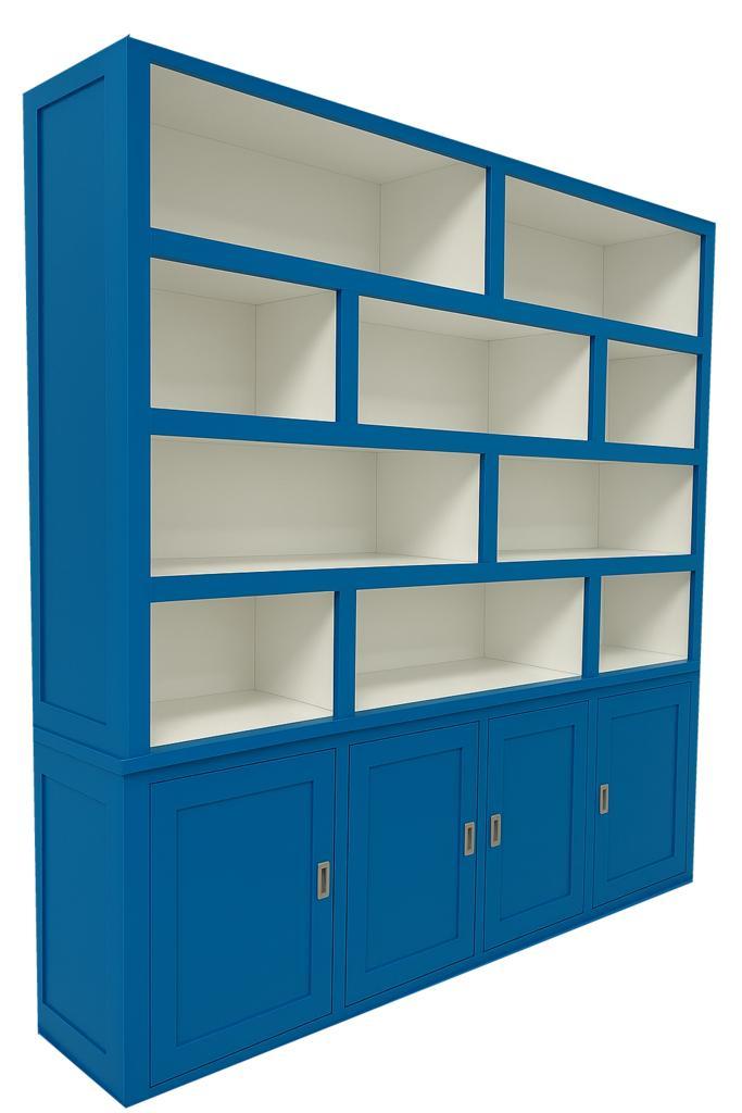 Lichtblauwe design vakkenkast ongelijke vakken 200 x 240cm, Huis en Inrichting, Kasten | Buffetkasten, Ophalen of Verzenden