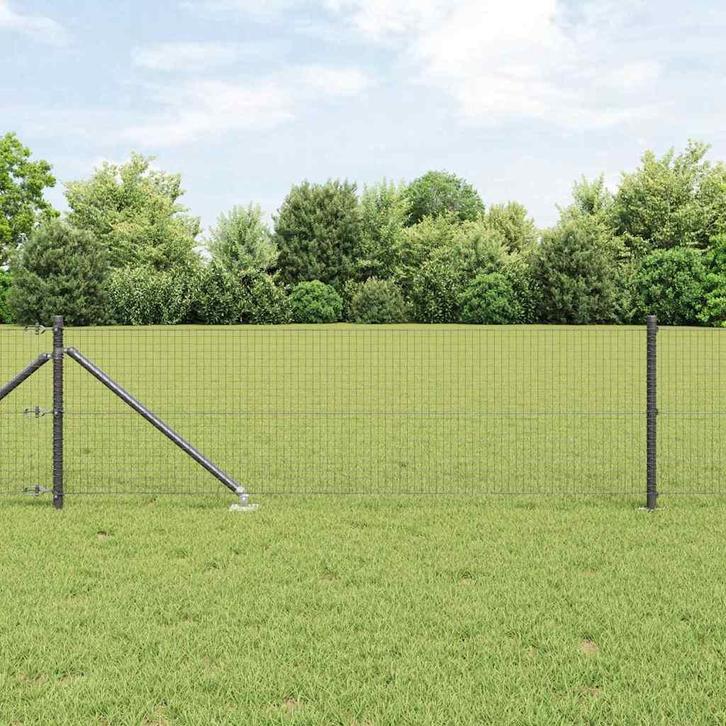 vidaXL Hecke met palen Grijs 0.5 x 100 m Staal, Tuin en Terras, Schuttingen, Nieuw, IJzer, Verzenden