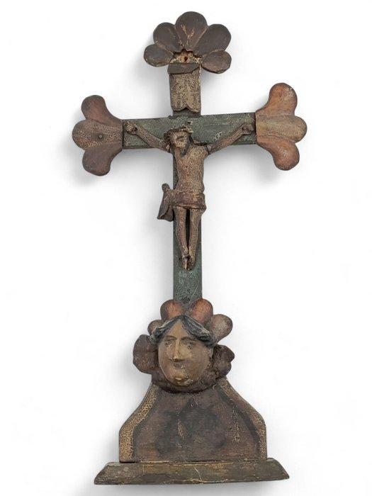 Crucifix - Hout - 1750-1800 - Barokke houten kruisbeeld, Antiek en Kunst, Kunst | Niet-Westerse kunst