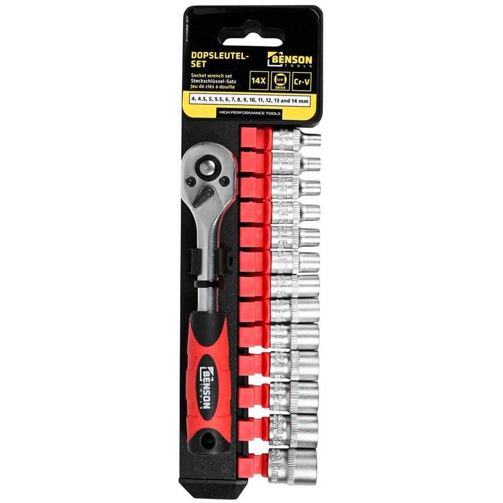 Benson 12-delige dopsleutelset - 1/2 opname - Chroom-van..., Doe-het-zelf en Verbouw, Gereedschap | Handgereedschap, Nieuw, Ophalen of Verzenden