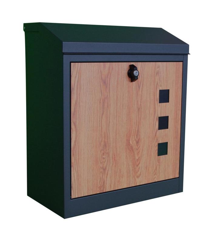 Pakketbrievenbus - 43x24x52 cm - metaal - antraciet, hout..., Tuin en Terras, Brievenbussen, Nieuw, Ophalen of Verzenden