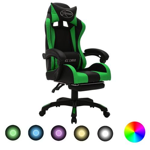 vidaXL Racestoel met RGB LED-verlichting kunstleer groen en, Huis en Inrichting, Bureaus, Nieuw, Verzenden