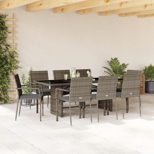 vidaXL 9-delige Tuinset met kussens poly rattan grijs, Tuin en Terras, Tuinsets en Loungesets, Tuinset, Nieuw, 8 zitplaatsen, Rotan