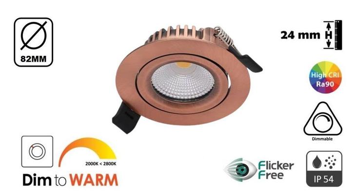 LED Inbouw Spot Koper | Dim To Warm | IP54 | Scherp in prijs, Huis en Inrichting, Lampen | Spots, Led, Inbouw, Nieuw, Metaal of Aluminium