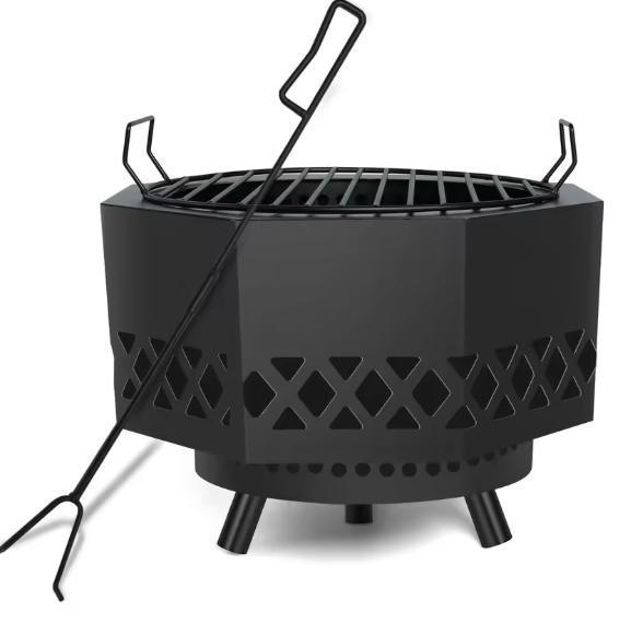 Houtgestookte Vuurplaats met Kookgrill, Dekselen BBQ Functie, Tuin en Terras, Vuurtafels, Nieuw, Verzenden