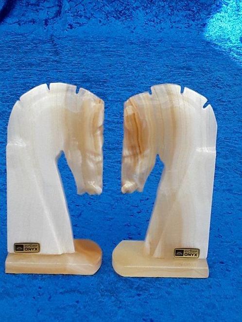 edler ONYX - EGZ - Figuur - Paar boekensteunen paardenkoppen, Antiek en Kunst, Curiosa en Brocante