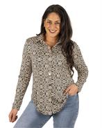 Taupe/zwart/ecru print travelstof blouse van By Swan, Nieuw, Verzenden
