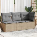 vidaXL Tuinbank 3-zits met kussens poly rattan beige, Verzenden, Nieuw, Rotan