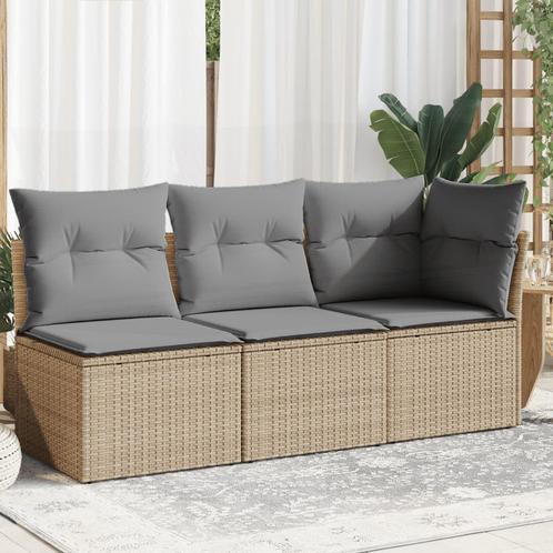 vidaXL Tuinbank 3-zits met kussens poly rattan beige, Tuin en Terras, Tuinsets en Loungesets, Nieuw, Rotan, Verzenden