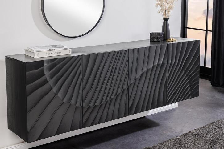 Massief dressoir SCORPION 180cm zwart hangend mangohout 3D, Huis en Inrichting, Kasten | Dressoirs, Ophalen of Verzenden