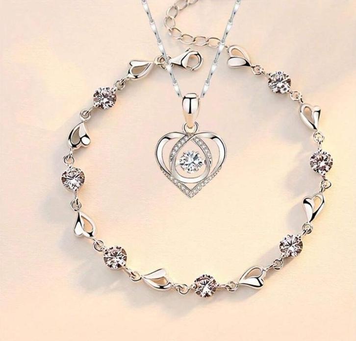 Kristal witte ketting met armband set - Super mooi en, Sieraden, Tassen en Uiterlijk, Armbanden, Verzenden