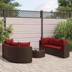 vidaXL 7-delige Loungeset met kussens poly rattan bruin, 6 zitplaatsen, Nieuw, Loungeset, Verzenden