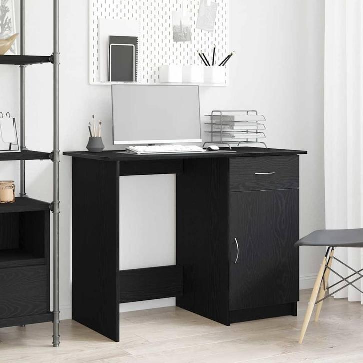 vidaXL Bureau met lade Zwart Eiken 100 x 50 x 76 cm Bewerkt, Huis en Inrichting, Bureaus, Nieuw, Verzenden