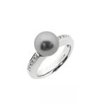 18 Krt. Witgouden ring met Tahiti parel en diamant | 0,10..., Sieraden, Tassen en Uiterlijk, Ringen, Gebruikt, Overige kleuren