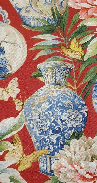 Exclusief Chinoiserie-weefsel met oude vazen en bloemen -, Antiek en Kunst, Curiosa en Brocante