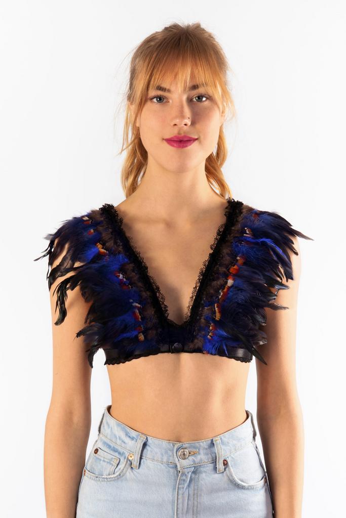 Top met Veren Blauw Bruin XS S M Verentop Steampunk Topje Ve, Kleding | Dames, Carnavalskleding en Feestkleding, Kleding, Nieuw