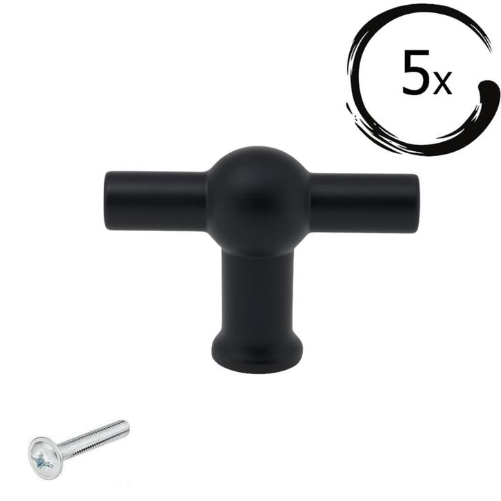 5X Deurknop Kansas 48 mm Zwart, Huis en Inrichting, Krukjes, Nieuw, Verzenden