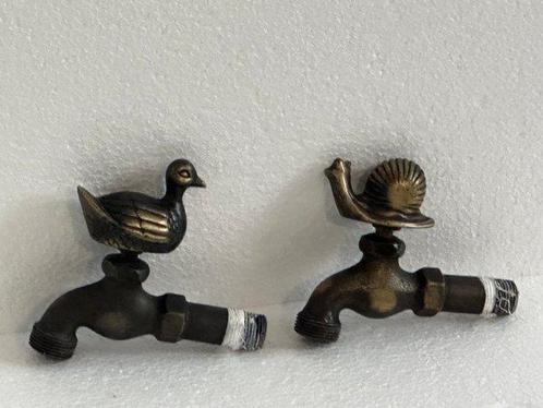 Figuur - Tuin waterkraan met eend en slak (2) - Brons /, Antiek en Kunst, Kunst | Designobjecten