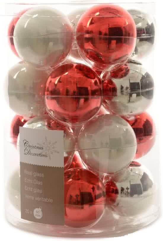 Glas Kerstballen Mix (6cm) Box 20 Stuks Rood-Witte Mix, Diversen, Kerst, Verzenden