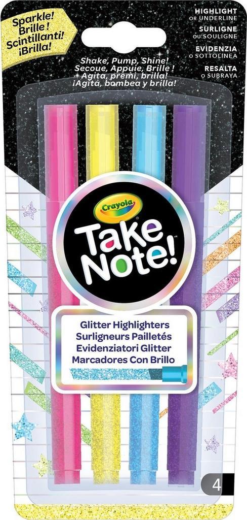 Crayola Take Note - 4 Glitter Markeerstiften - Beitelpunt -, Hobby en Vrije tijd, Knutselen, Ophalen of Verzenden