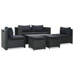 vidaXL 6-delige Loungeset met kussens poly rattan zwart, 6 zitplaatsen, Nieuw, Loungeset, Verzenden