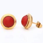 Oorbellen - 18 karaat Geel goud - Bloedkoraal, Sieraden, Tassen en Uiterlijk, Oorbellen, Nieuw