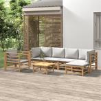 vidaXL 7-delige Loungeset met lichtgrijze kussens bamboe, Verzenden, Nieuw, Hout, Loungeset