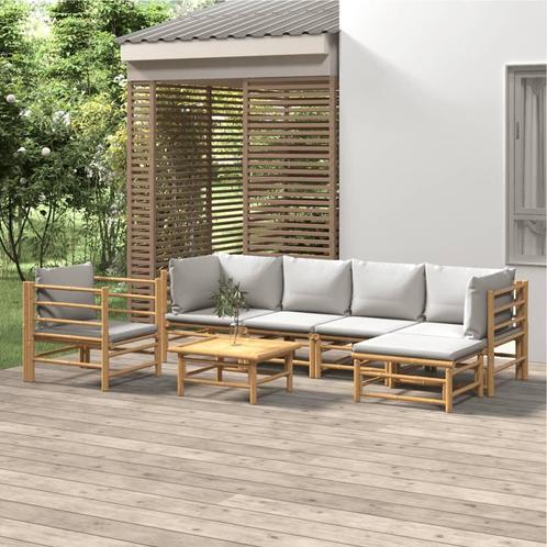 vidaXL 7-delige Loungeset met lichtgrijze kussens bamboe, Tuin en Terras, Tuinsets en Loungesets, Loungeset, Nieuw, Hout, Verzenden