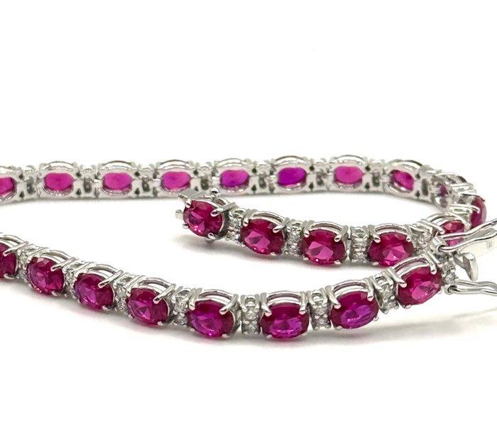 Tennis armband - 18 karaat Witgoud - 9.00ct. tw. Robijn -, Sieraden, Tassen en Uiterlijk, Antieke sieraden