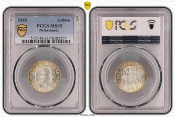 Koningin Juliana zilveren 1 gulden 1955 MS65 PCGS