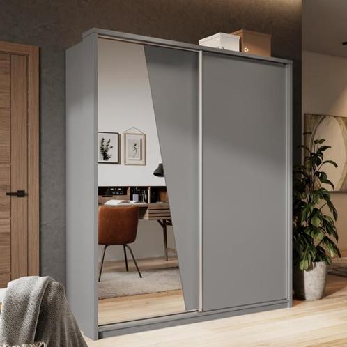 Arti Schuifdeurkast met Spiegel B180 x H215 - Grijs, Huis en Inrichting, Kasten | Kledingkasten, 50 tot 75 cm, Met hangruimte