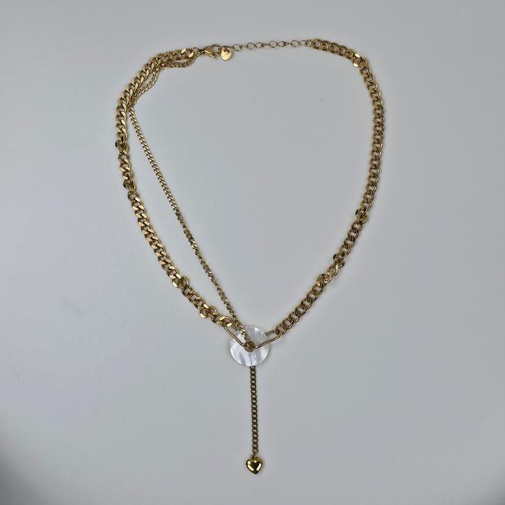 Goudkleurige ketting met parel hanger en hartje nieuw, Sieraden, Tassen en Uiterlijk, Kettingen, Nieuw, Met hanger, Overige materialen