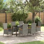 vidaXL Tuin Eetset met kussen 7 pcs Grijs 160 x 80 x 73 cm, Verzenden, Nieuw, Rotan