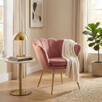 Schelp stoel velvet roze | 58x51x88cm | Nieuw, Eenpersoons, Minder dan 75 cm, Nieuw, Ophalen of Verzenden