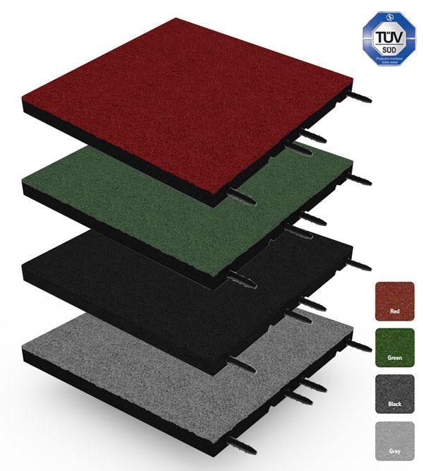 Rubber tegel met pen- en gat verbinding 50x50 cm - 40 mm, Tuin en Terras, Tegels en Klinkers, Verzenden